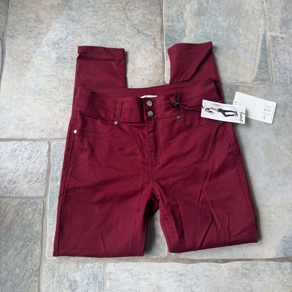 Love Fire Double Stack Waist Wine Red‎ Stretch Pants Juniors 9 Fall Holiday